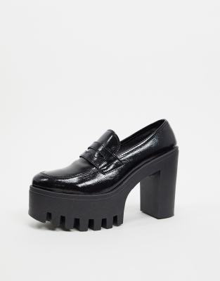 black patent chunky shoes