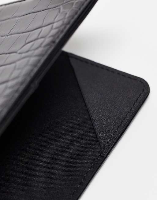 ASOS DESIGN passport holder in black croc with personalised C initial, 2 of 4
