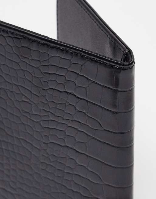 ASOS DESIGN passport holder in black croc with personalised C initial, 3 of 4