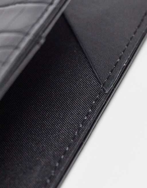 ASOS DESIGN passport holder in black croc with personalized R initial, 3 of 4