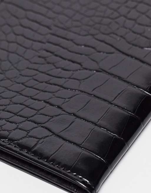 ASOS DESIGN passport holder in black croc with personalized L initial