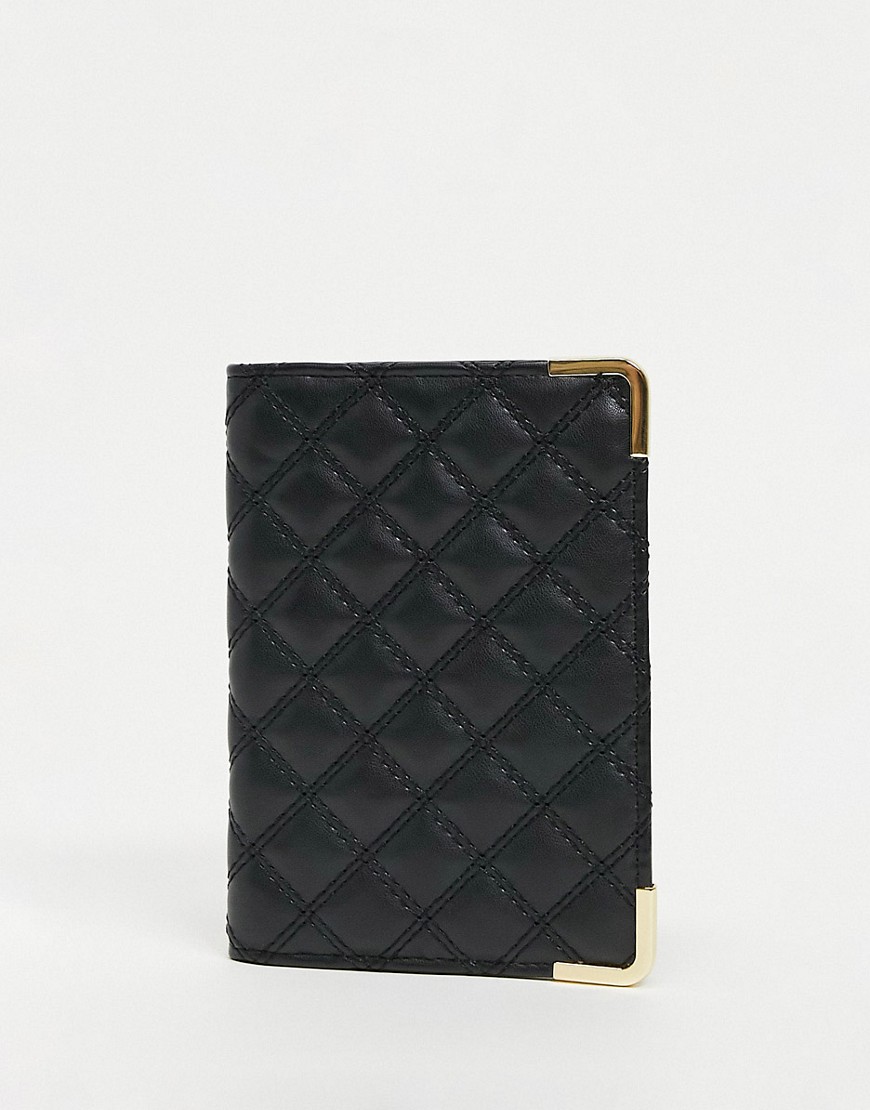ASOS DESIGN passport holder in diamond quilt-Black