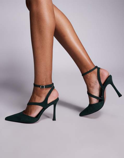 ASOS DESIGN Past high heeled shoes in forest green suedette - view 1