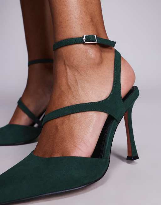 ASOS DESIGN Past high heeled shoes in forest green suedette, 3 of 4