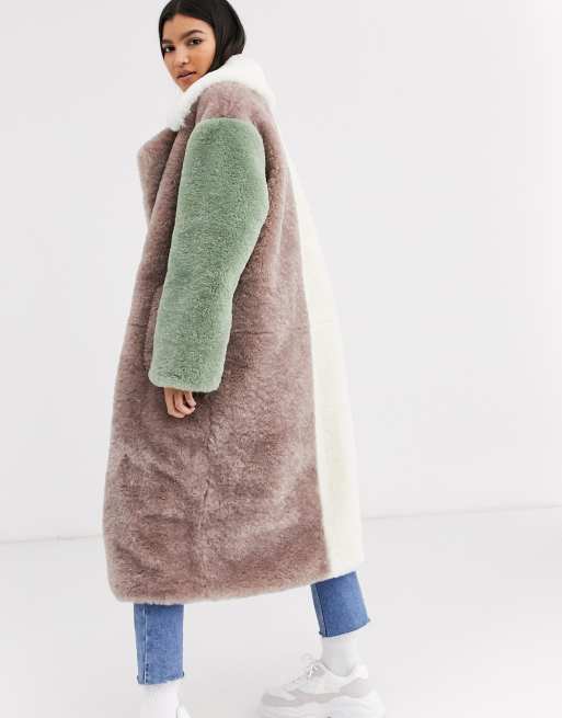 ASOS DESIGN pastel borg patched maxi coat | ASOS