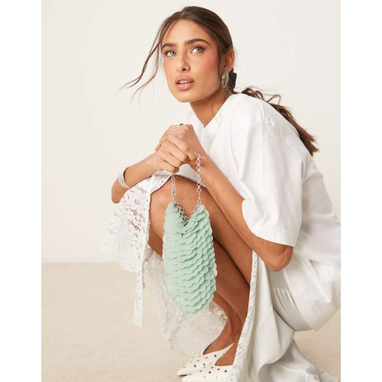 ASOS DESIGN pastel sequin grab pouch bag with detachable chain