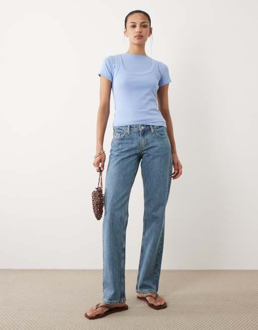 ASOS DESIGN - Pastelblå top med korte ærmer i dobbeltlag, 2 af 4