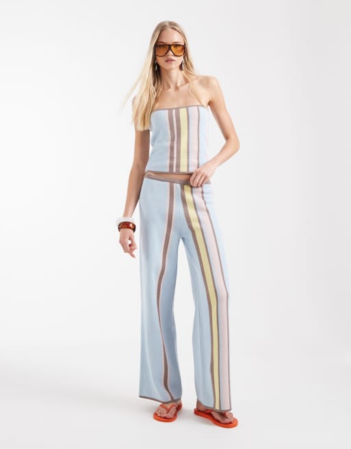 ASOS DESIGN - Pastelfarvede strikkede bukser med striber - Del af sæt, 4 af 7