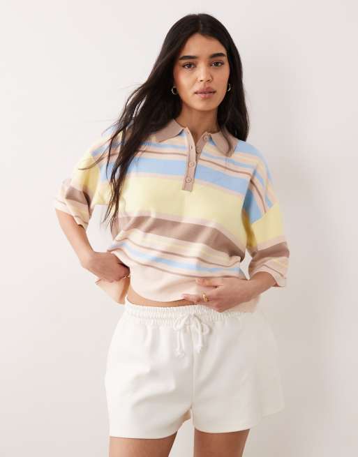 ASOS DESIGN - Pastelfarvet polo med striber i flere farver og firkantet pasform, 2 af 4