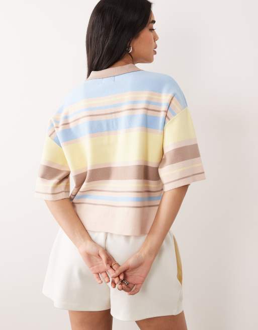 ASOS DESIGN - Pastelfarvet polo med striber i flere farver og firkantet pasform, 4 af 4