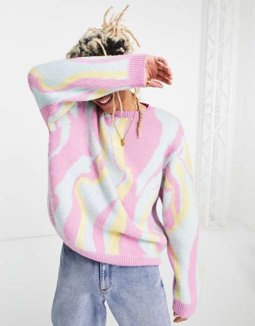 ASOS DESIGN - Pastelfarvet striktrøje med abstrakt mønster