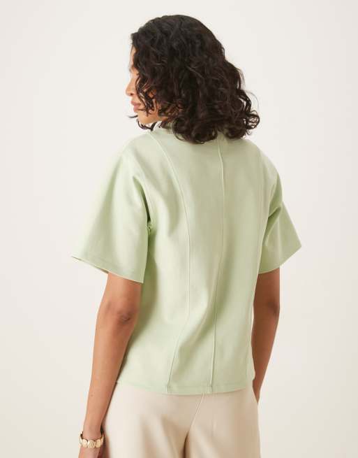 ASOS DESIGN - Pastelgrøn top med korte ærmer, interlock-syninger, topsyninger og sømdetaljer, 3 af 4