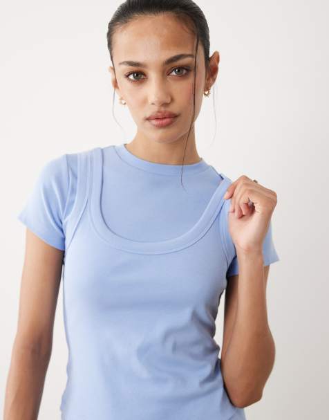 ASOS DESIGN – Pastellblå topp i två lager med korta ärmar - view 1