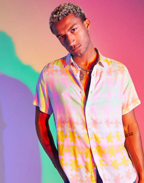 ASOS DESIGN – Pastellfärgad avslappnad skjorta med pusselmönster - view 1