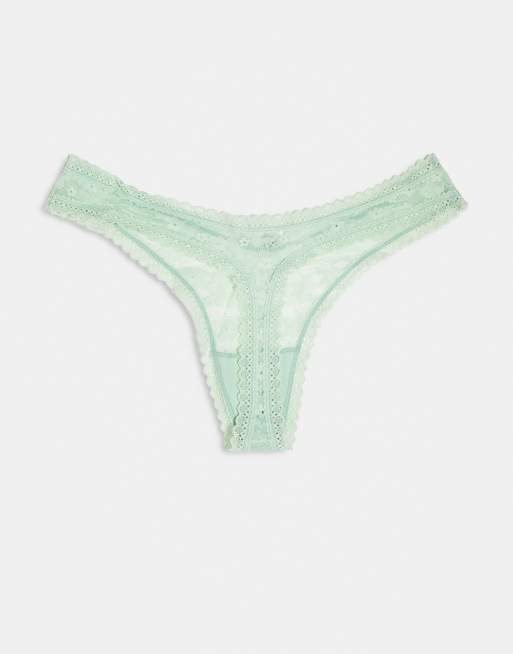 ASOS DESIGN – Pastellfärgade stringtrosor i heltäckande spets med dippad front, 3-pack, 3 av 3