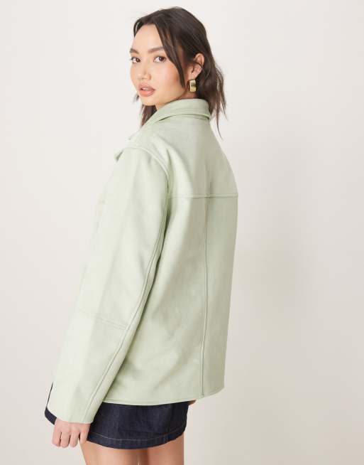 ASOS DESIGN – Pastellgrön jacka i mockaimitation med knäppning framtill, 3 av 4