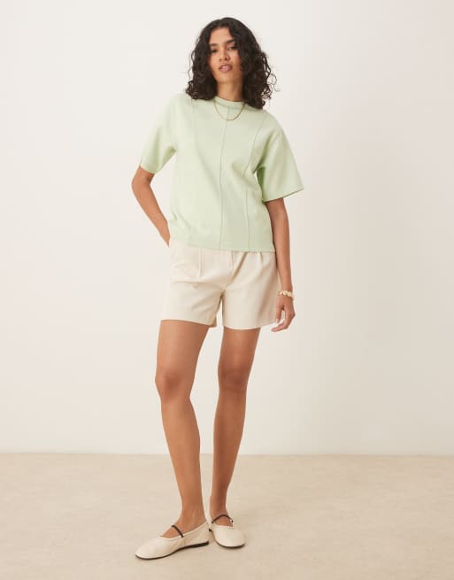 ASOS DESIGN – Pastellgrön topp med korta ärmar, interlocksömmar och dekorativ söm, 2 av 4