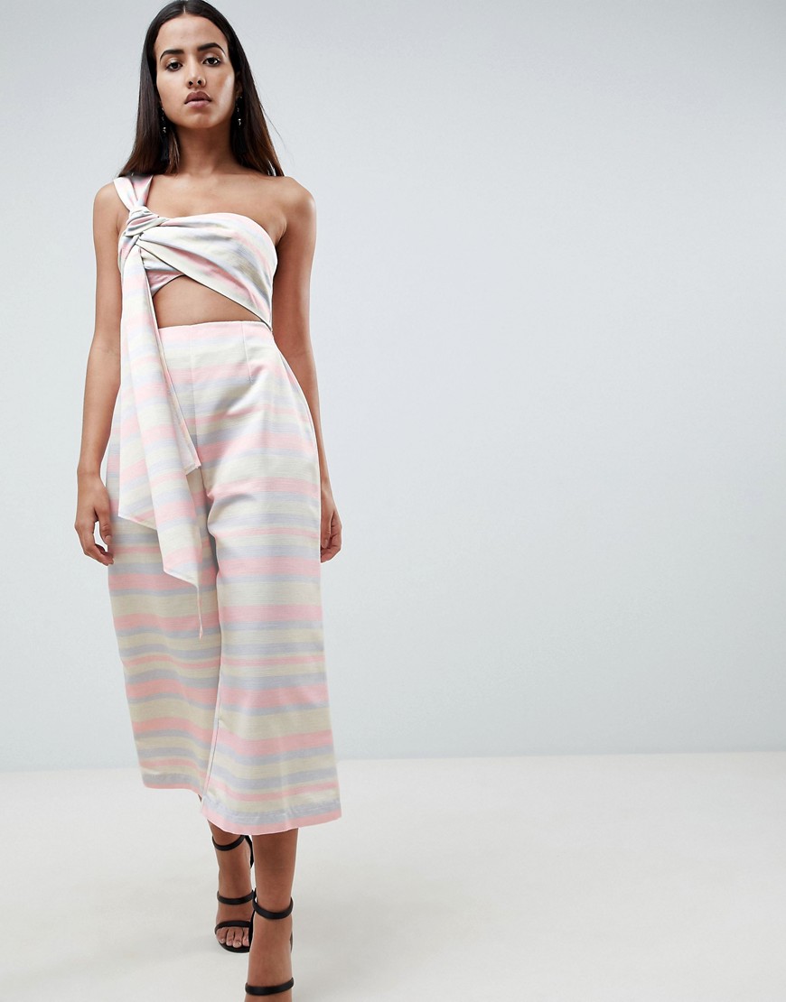 ASOS DESIGN – Pastellrandig draperad strukturerad jumpsuit-Flerfärgad
