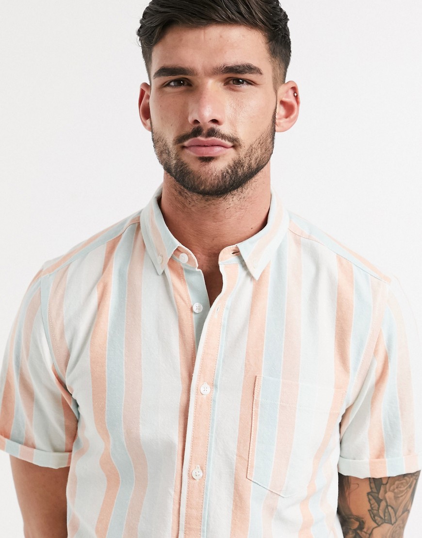ASOS DESIGN – Pastellrandig oxfordskjorta med normal passform-Grön