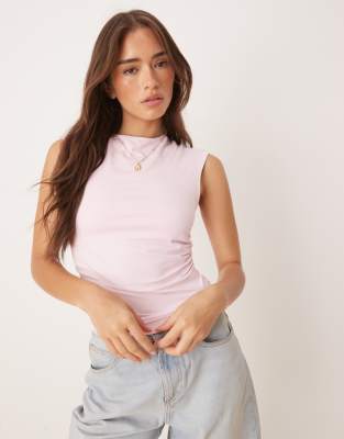 ASOS DESIGN – Pastellrosa, ryschat linne i polyamid