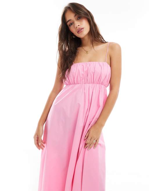 ASOS DESIGN – Pastellrosa sommarklänning i maxilängd med rynkad byst och justerbara band, 2 av 4