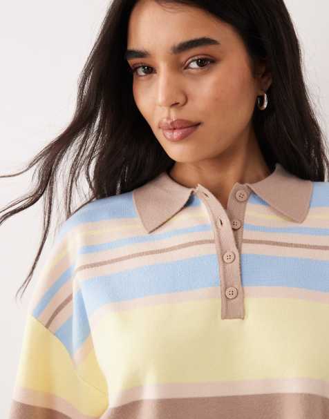 ASOS DESIGN – Pastelowa koszulka polo o pudełkowym kroju w kolorowe paski - view 1