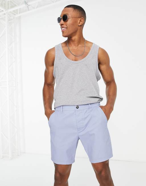 ASOS DESIGN – Pastelowo-niebieskie dopasowane szorty chino