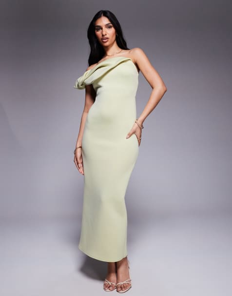 ASOS DESIGN – Pastelowozielona sukienka midi z dekoltem bardot i skręconym ramiączkiem z materiału scuba - view 1