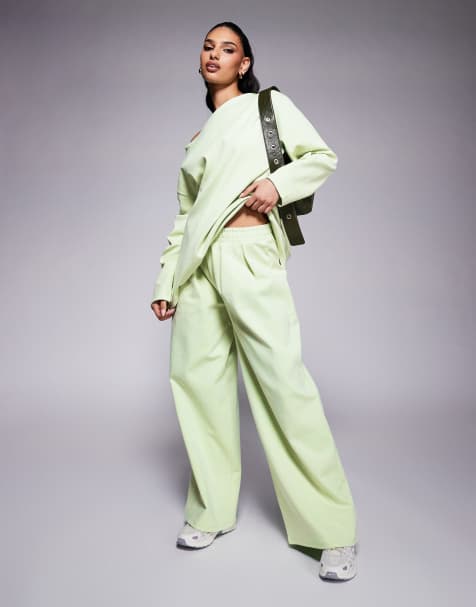 ASOS DESIGN interlock co-ord super wide leg trouser in pastel green