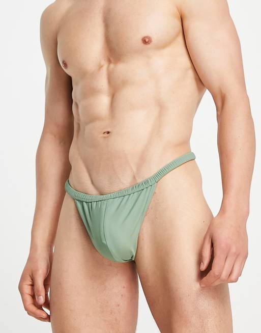 ASOS DESIGN – Pastelowozielone stringi kąpielowe z marszczoną talią