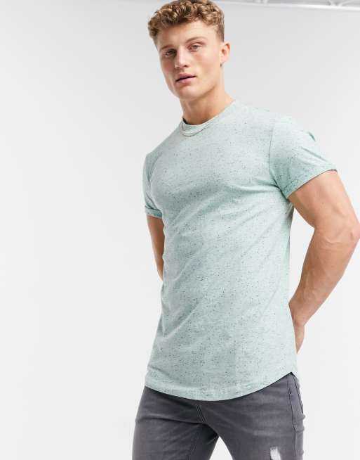 ASOS DESIGN – Pastelowy zielony T-shirt z podwijanymi rękawami z przędzy o różnej grubości