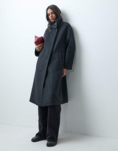 ASOS DESIGN płaszcz formalny z golfem w kolorze charcoal z wełną - view 1