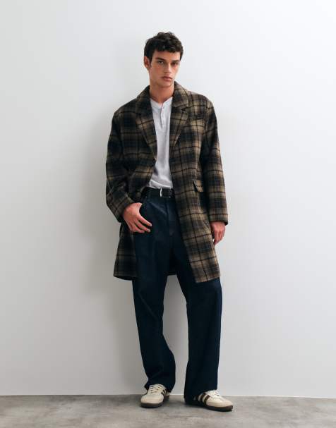 ASOS DESIGN płaszcz longline z mieszanki wełny w neutralną kratę - view 1
