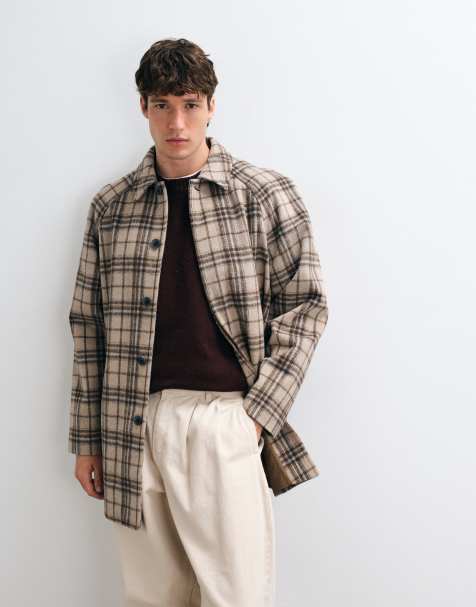 ASOS DESIGN płaszcz o wyglądzie wełny w beżową kratę - view 1