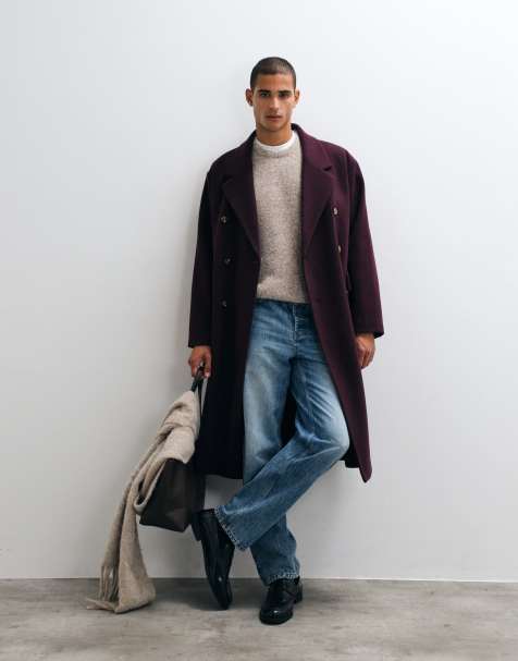ASOS DESIGN płaszcz oversize w kolorze burgundowym o wyglądzie wełny - view 1