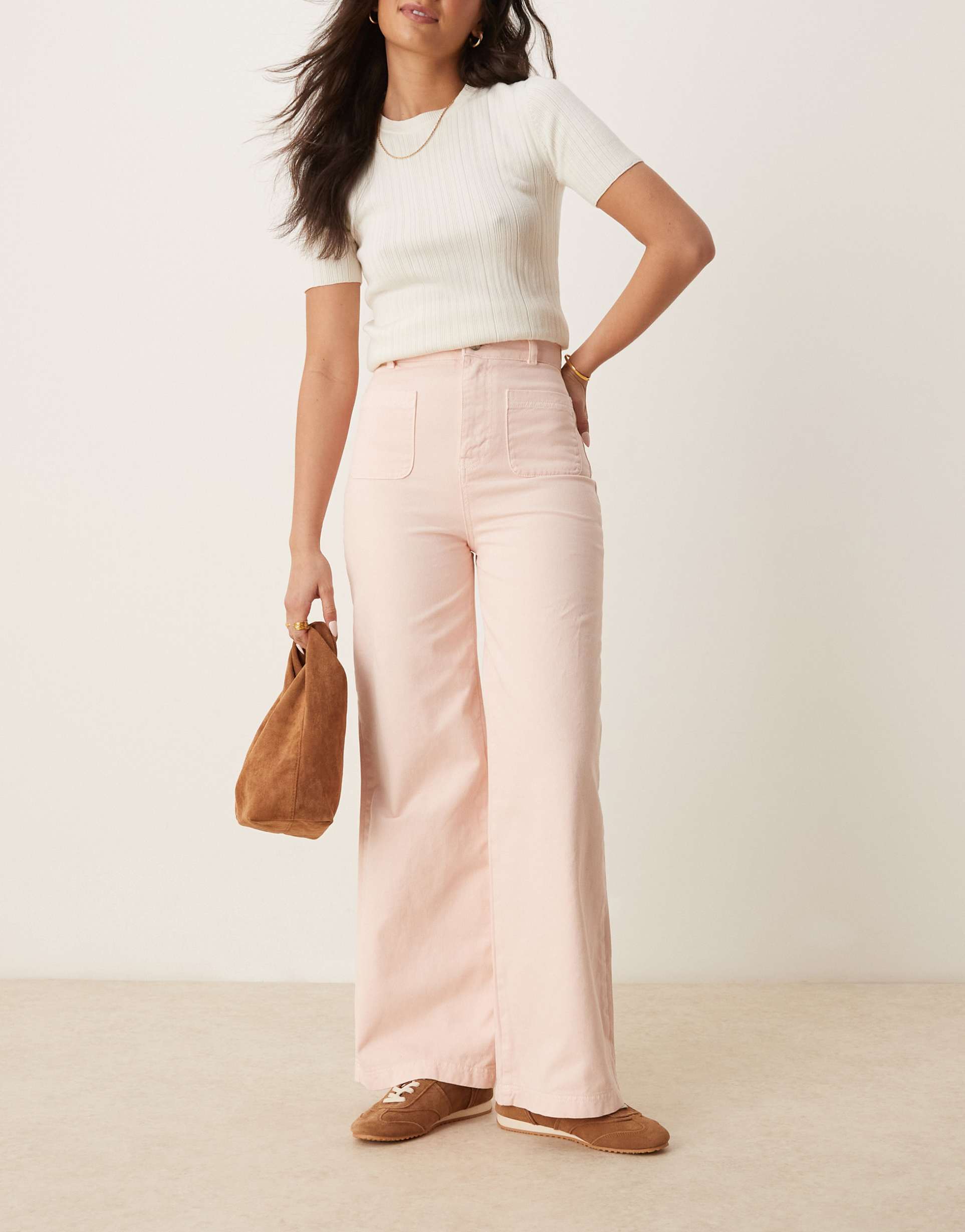 asos design patch pocket jeans in washed pink