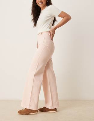 Asos Design Patch Pocket Jeans In Pink