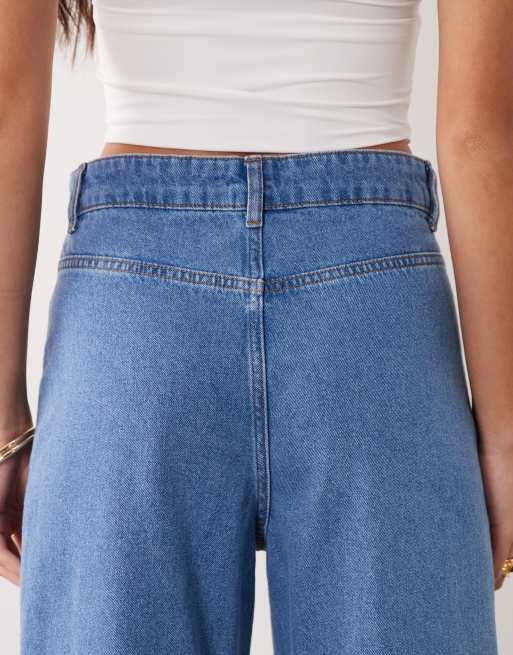 ASOS DESIGN patch pocket straight leg jeans in mid blue, 4 of 5