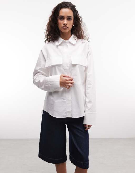 ASOS DESIGN patch pocket utility shirt in white, 3 of 4