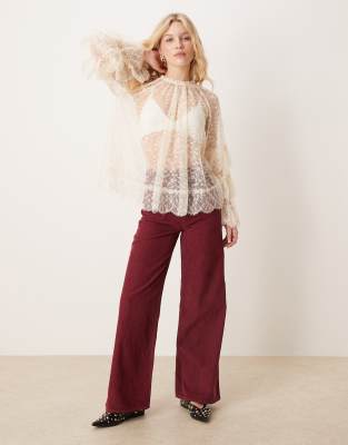 Asos Design Patch Pocket Wide Leg Cord Pants In Burgundy-red