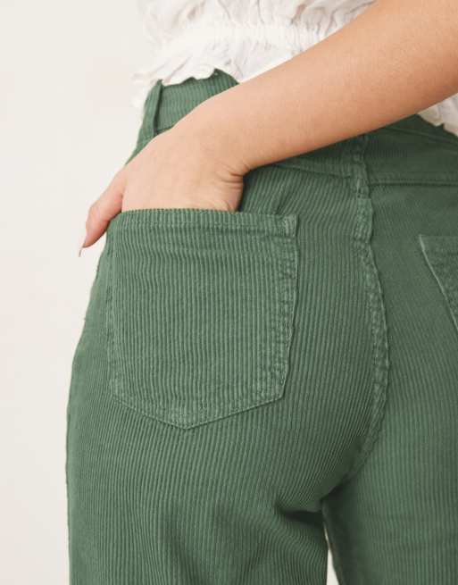 ASOS DESIGN patch pocket wide leg cord trouser in khaki, 2 of 5