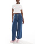 [ASOS DESIGN] ASOS DESIGN patch pocket wide leg jeans in blue black 10 Blue