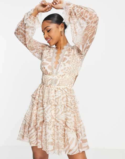 ASOS DESIGN patched animal ruffle mini with lace trim detail - view 1