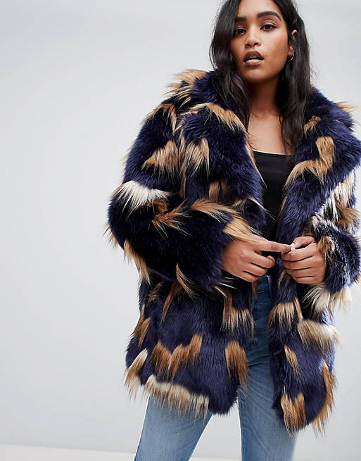 ASOS DESIGN patched faux fur coat