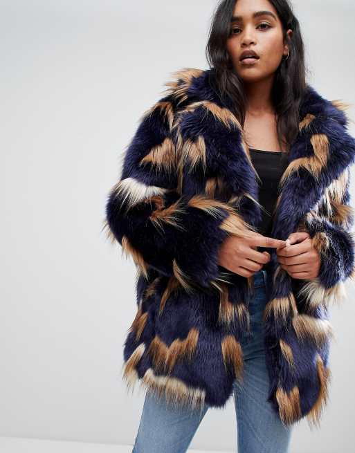 Patched faux fur on sale coat