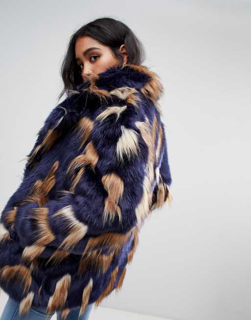 Patched faux fur coat sale