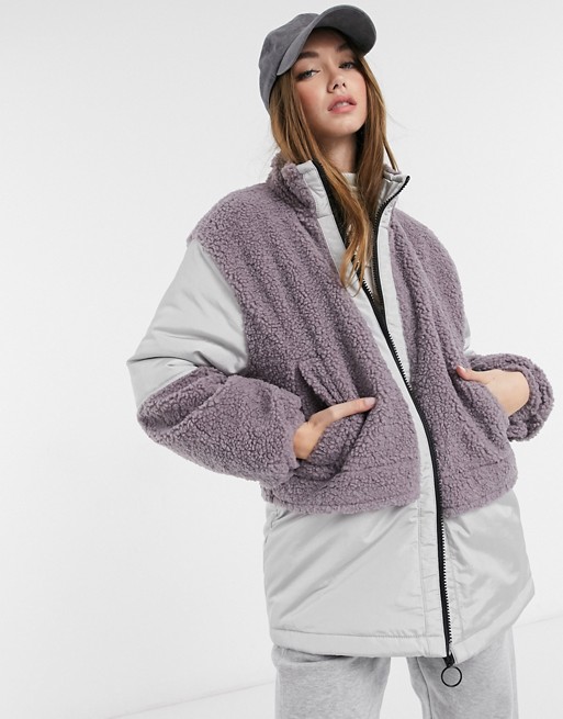 ASOS DESIGN patched fleece oversized jacket