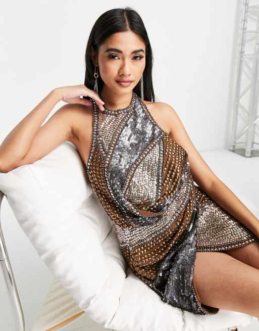 soleil sequin mini dress brown Catch The Night Sequin Mini Dress