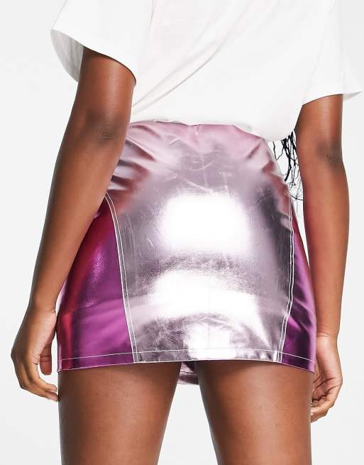 Pink metallic faux 2024 leather mini skirt