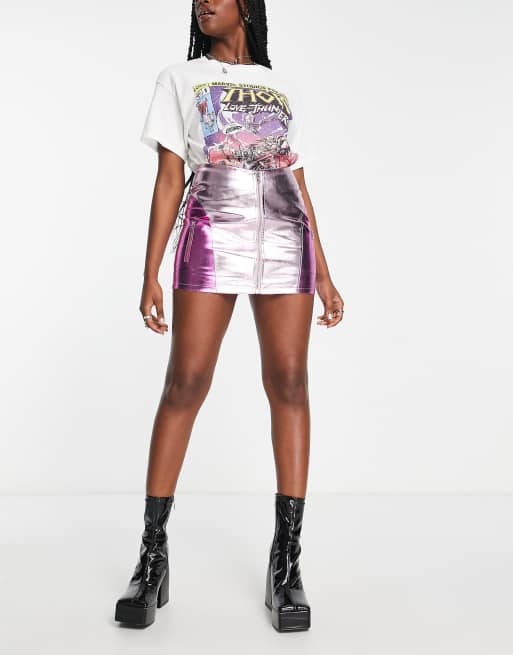 Pink metallic 2025 leather skirt